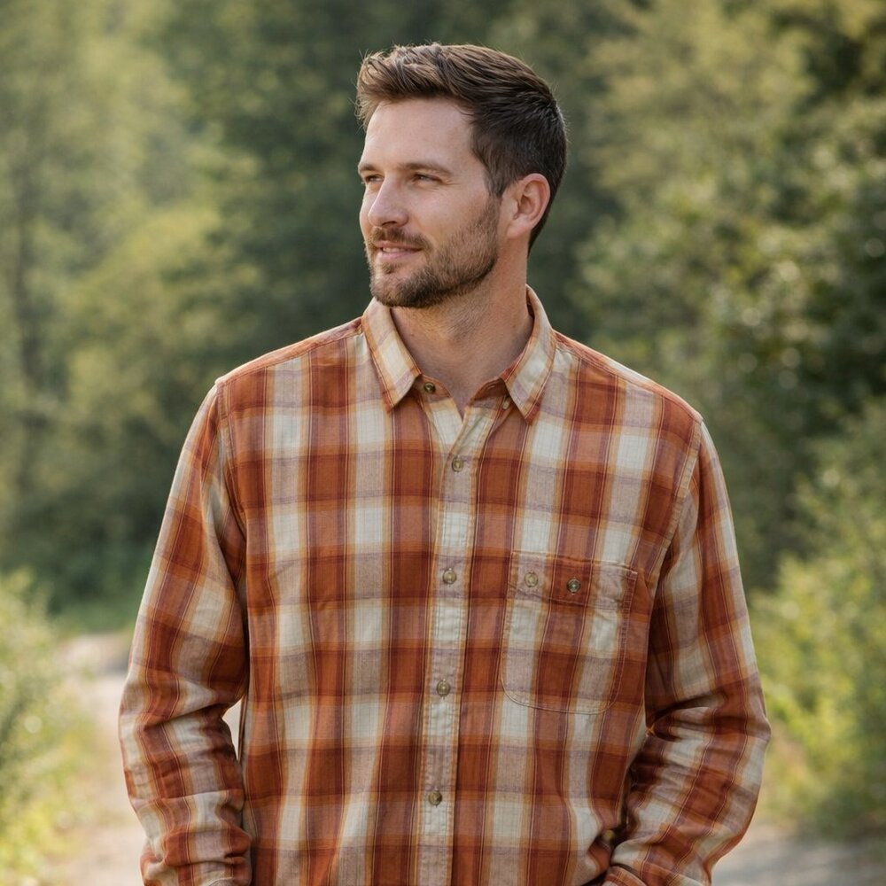 Timberland Men's Casual Shirt XL 17.5/34 Red Plaid Cotton Blend Button Down GUC
